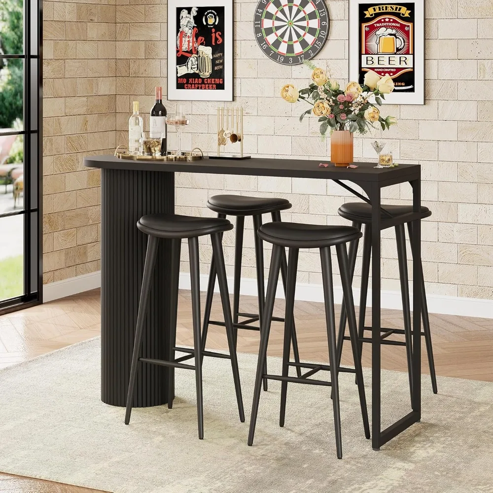 

Длинный барный стол 55, стол для паба из рифленого дерева, высокие кухонные барные столы для завтрака с прочным металлическим каркасом, современный B