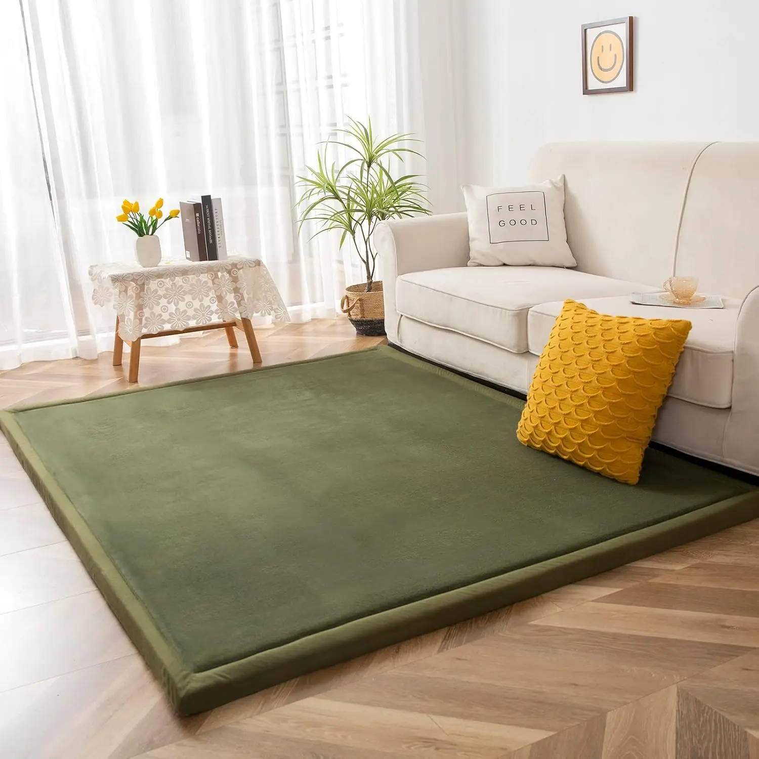 Soft Thickened Living Room Carpets Coral Velvet Solid Color Floor Mats Machine Washable Children's Crawling Blanket Bedside Rugs