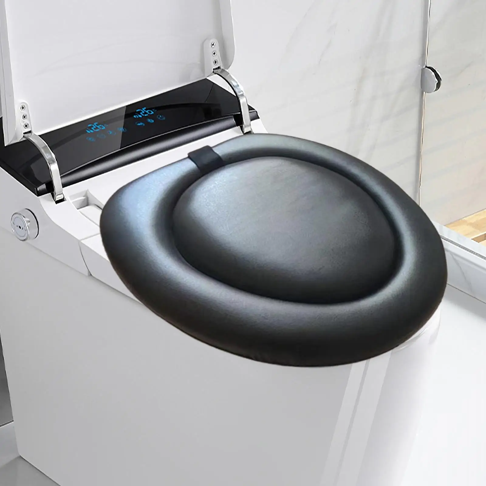 Universal Bedside Commode Seat Cushion PU Leather Cover for Seniors Replacement Thick Toilet Seat Pad