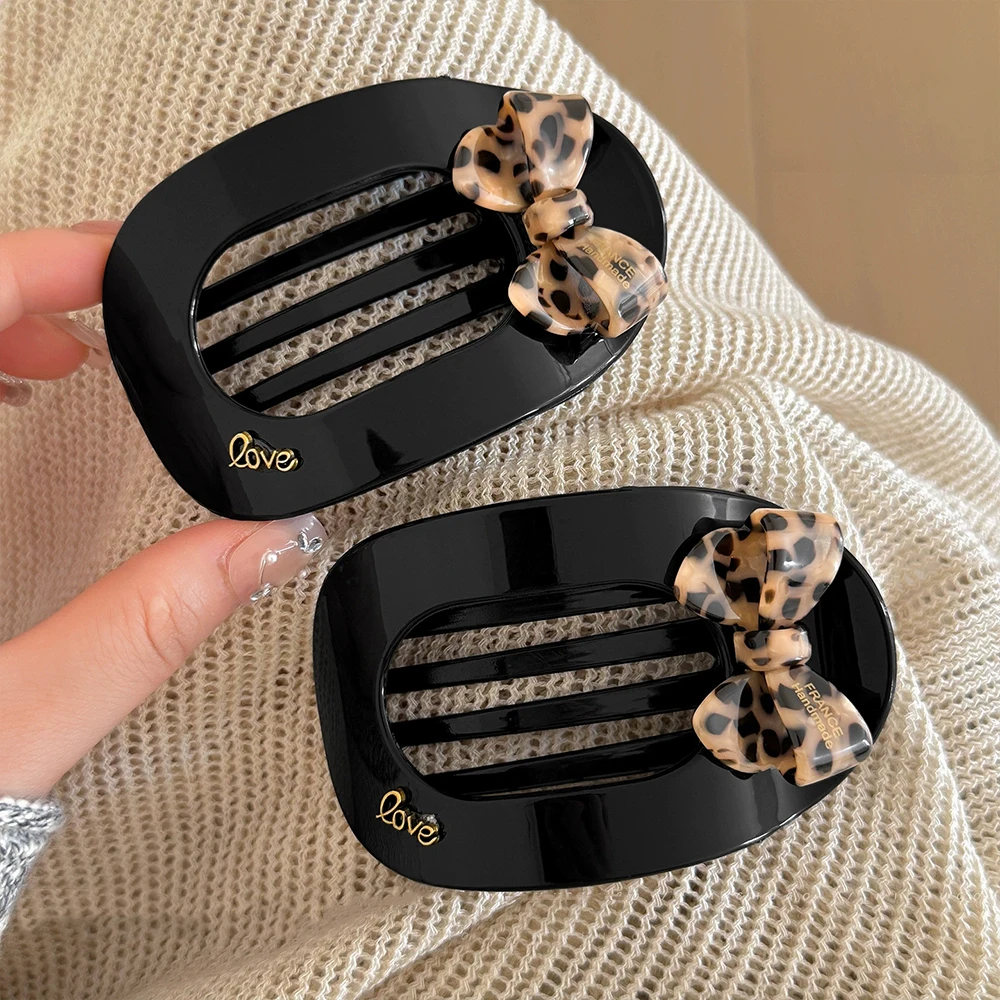 

Classic Black Leopard Print Bow Shark Clip Retro Creative Design Acrylic High-end Easy-to-use Pinch Clip Hair Accessory