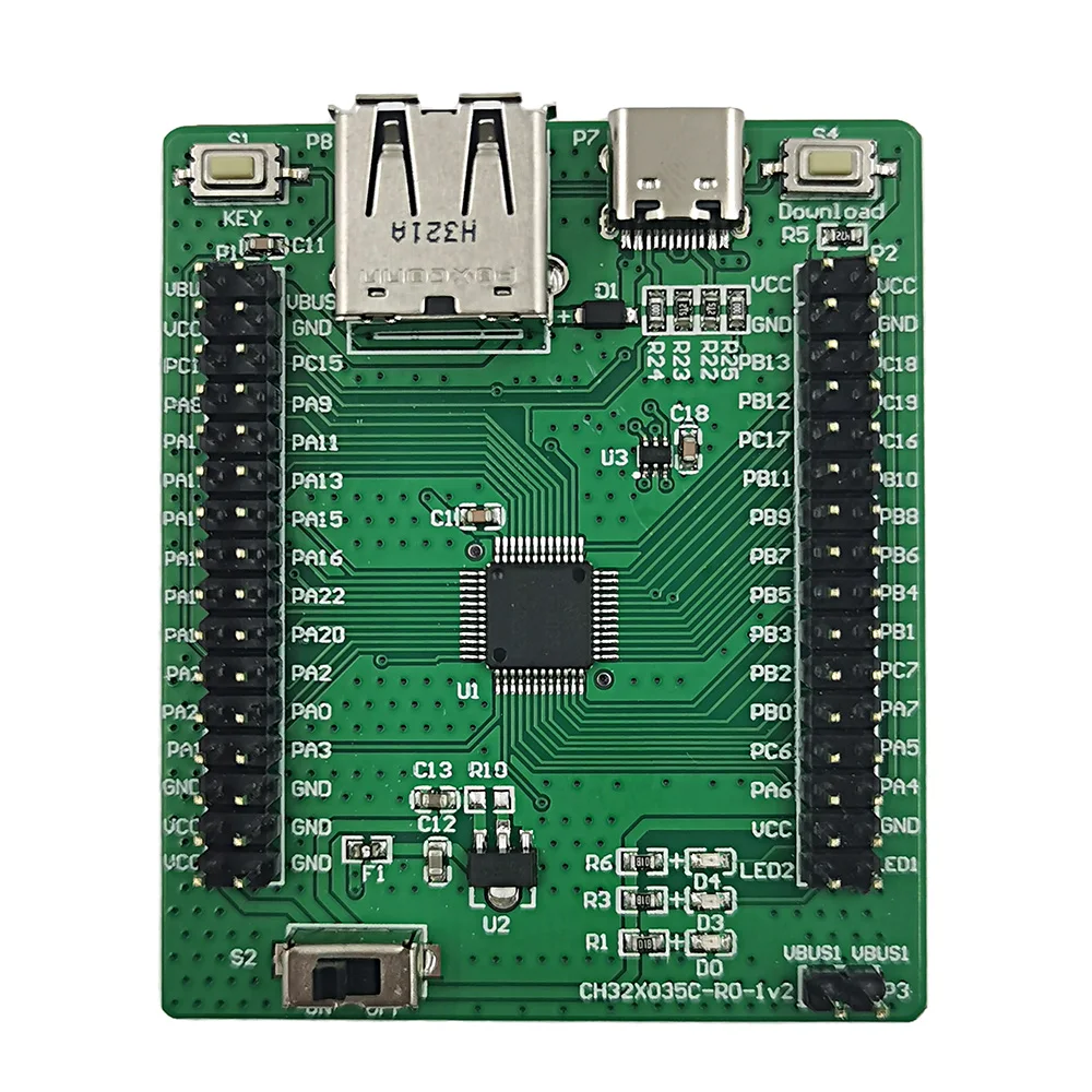 Placa do desenvolvimento do Elementaire, CH32X035C8T6-EVT-R0, CH32X035C8T6, RISC-V, USB, paládio, MCU, tipo C, EN, PHY, 48MHz, WCH