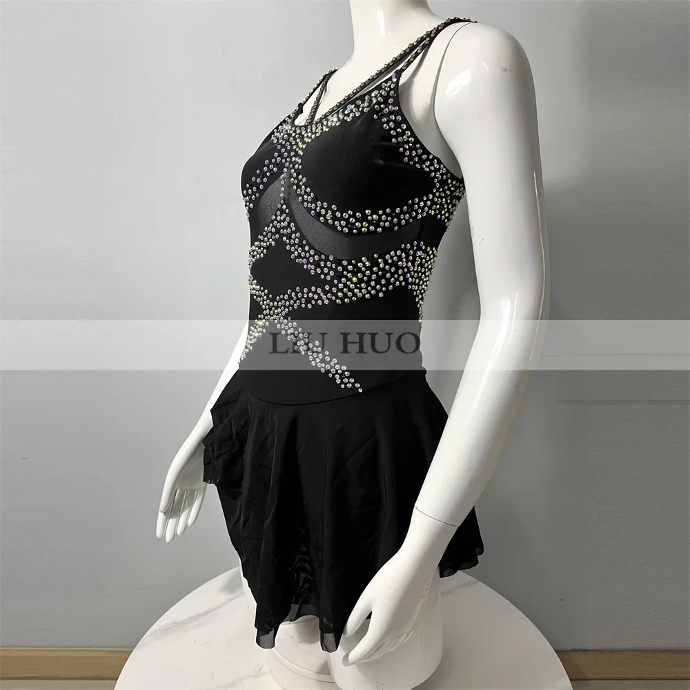 LIUHUO danse sur glace robe de patinage artistique femmes adulte princesse adolescente personnaliser Costume Performance compétition sans manches noir