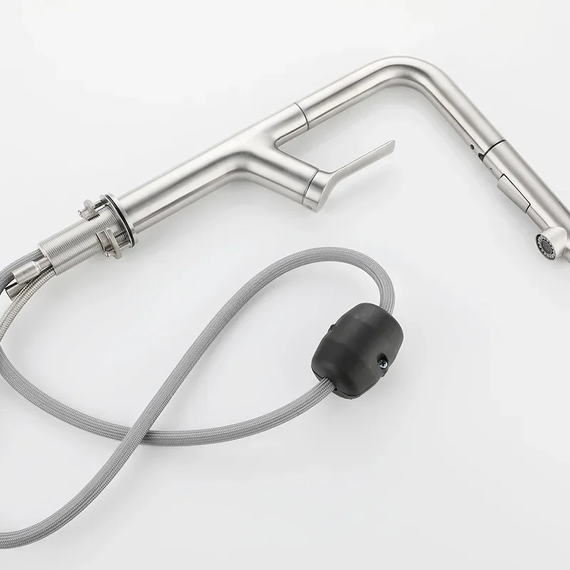 304 Stainless Steel Kitchen Pull Out Faucet 360 Rotation Cold And Hot Water Mixer Tap Single Hole Handle Kitchen Sink Tap