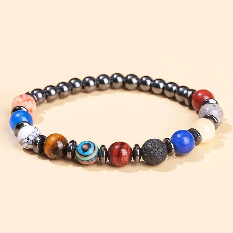 JD الحجر الطبيعي ثمانية كواكب حبة أساور الرجال النساء الكون سبعة شقرا الإسورة اليوغا التوازن غالاكسي الشمسية معصمه مجوهرات #5