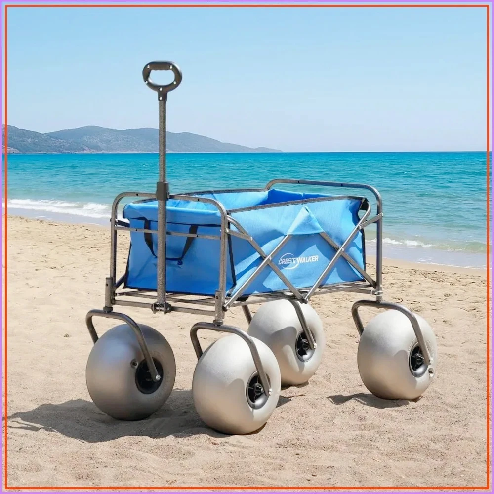 Beach Wagon 13'' Balloon Wheels, Collapsible Cart 300 lbs Capacity, Folds Thin Quick-Release