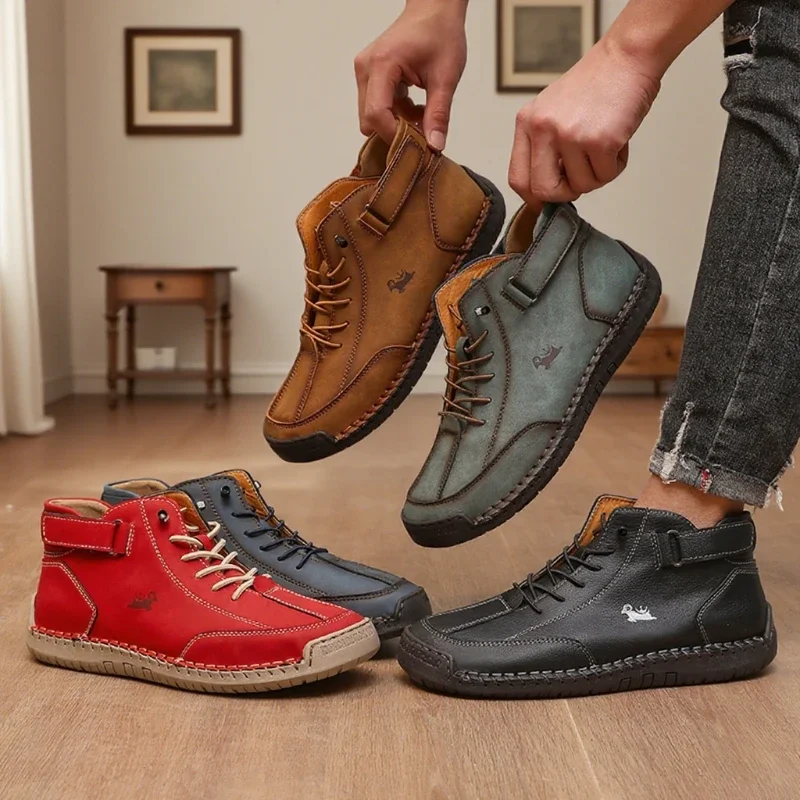 Handmade Leather Casual Shoes Fashion Men Ankle Boots Business Outdoor Soft Classic Flats Loafers Moccasin Sneaker Blue