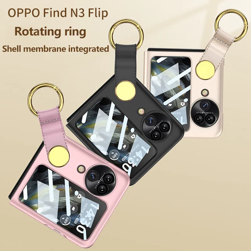 OPPO Find N3 플립용 거치대 휴대폰 케이스, 초박형 쉘 멤브레인 충격 방지 커버, 360 회전 링