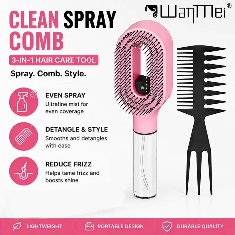 2pcs/set Detangling Water Spray Comb with Wide Tooth Sectioning Comb Fluffy Texture Oil Head Hair Brush Hair Styling Tools Salon