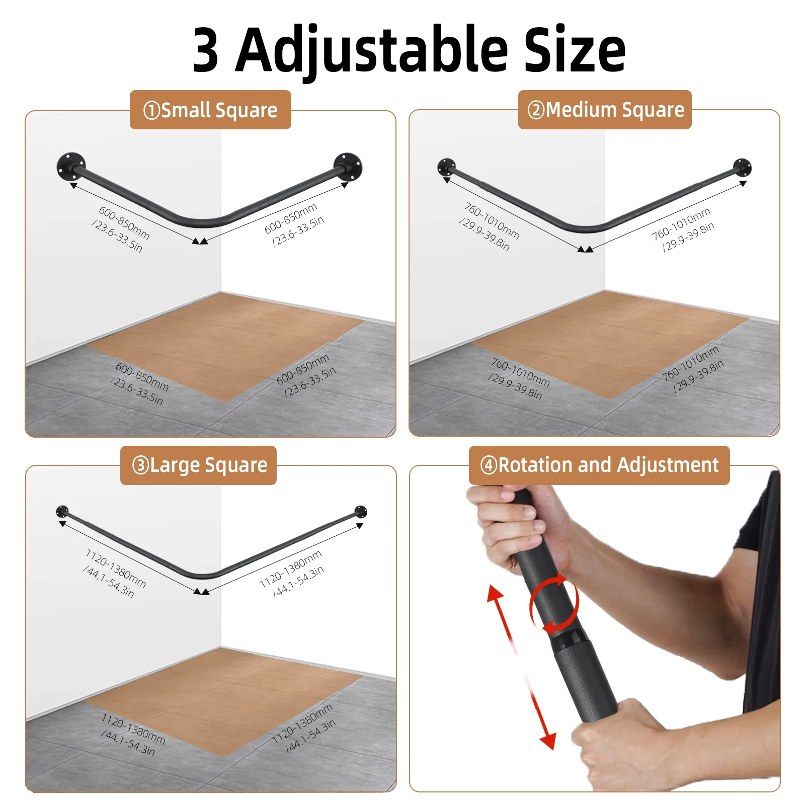 L Shaped Shower Curtain Rod, Adjustable Angled Shower Curtain Rod, 304 Stainless 90 Degree Shower Rods