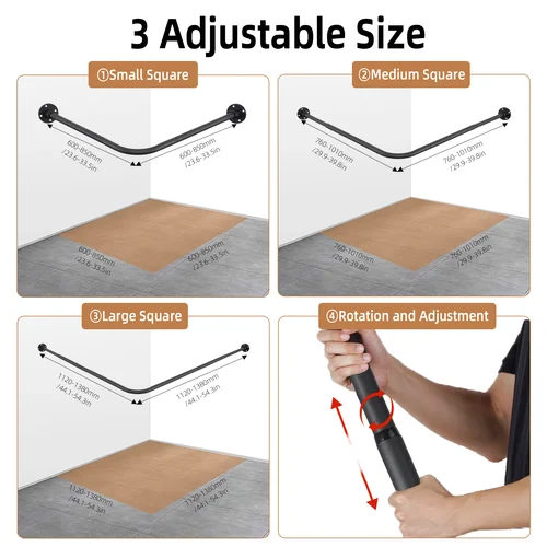 Imagen 2 del producto Barra de cortina de ducha en forma de L, barra de cortina de ducha en ángulo ajustable, varillas de ducha de 90 grados de acero inoxidable 304