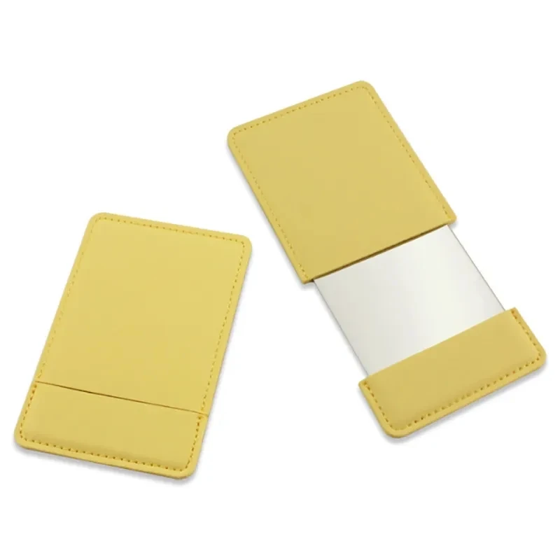 Ultra-thin Cosmetic Mirror Stainless Steel Shatter-Proof Portable PU Leather Sleeve Pocket Card Mirror Makeup