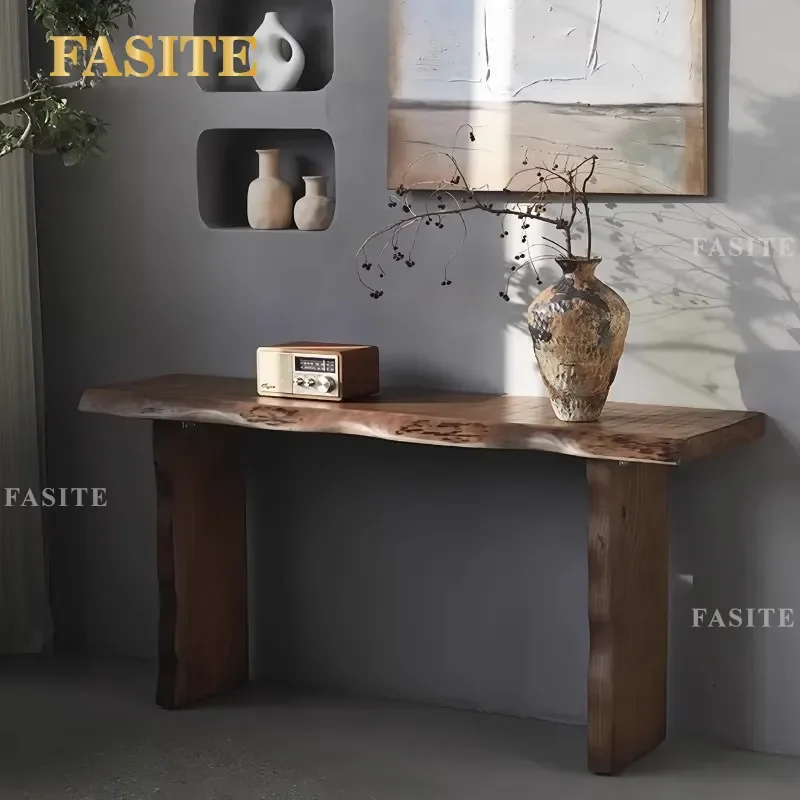 For Wabi Sabi Home Decor Retro Solid Wood Entrance Table Living Room Furniture Entryway Console Platform Vintage Natural Wood