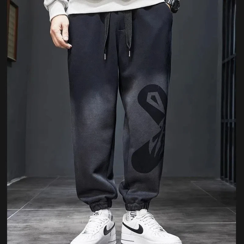 Spring Autumn New Fashion Gradient Color High Waist Men's Clothing Pockets Drawstring Korean Chaopai Bound Feet Y2K Casual Pants