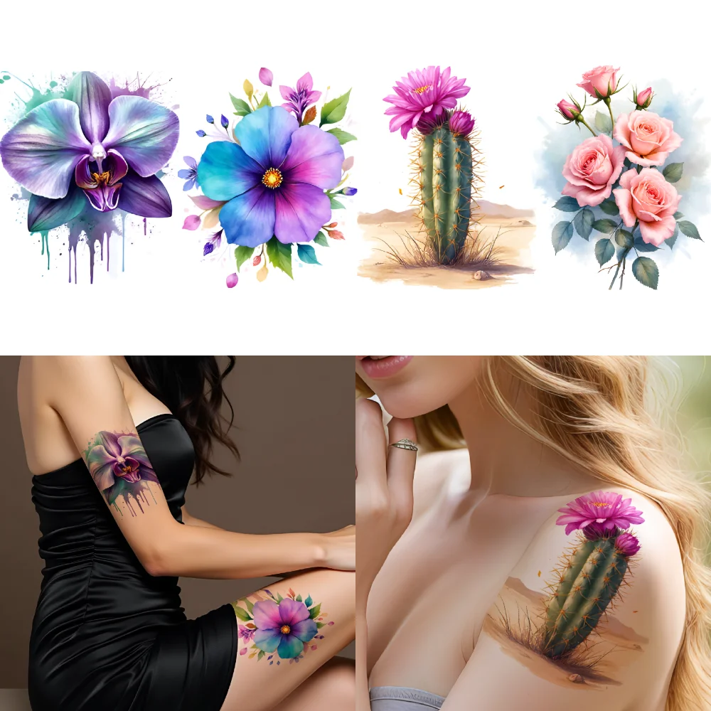 

12pcs Temporary Tattoo Butterfly Tattoo Mixed Flower Colorful Tattoo Floral Tattoo Waterproof Long-lasting Body Stickers For