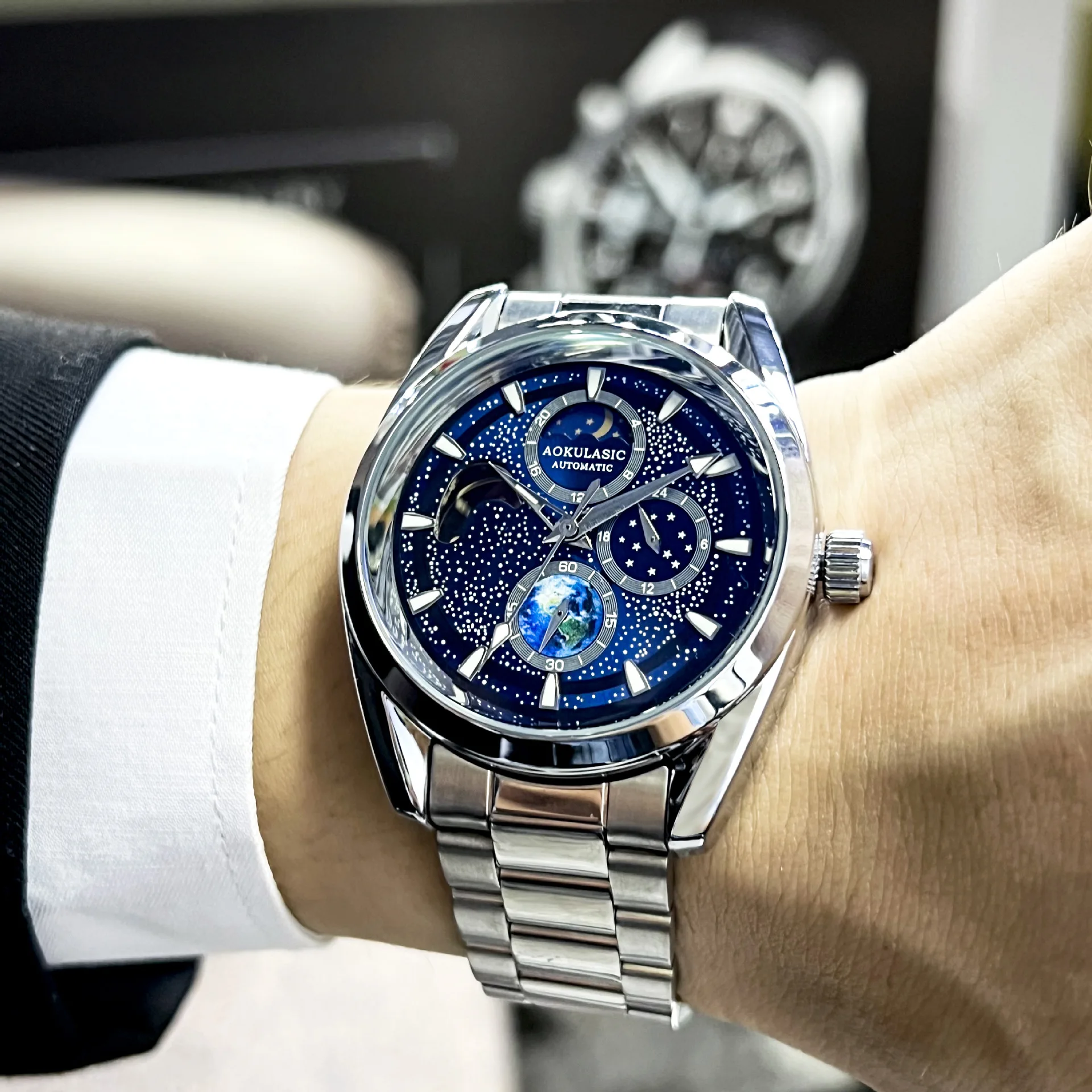 Starry Sky Full Night Light Multifunctional Mechanical Watch for Men, High Beauty Blue Light Watch, Fashionable Waterproof