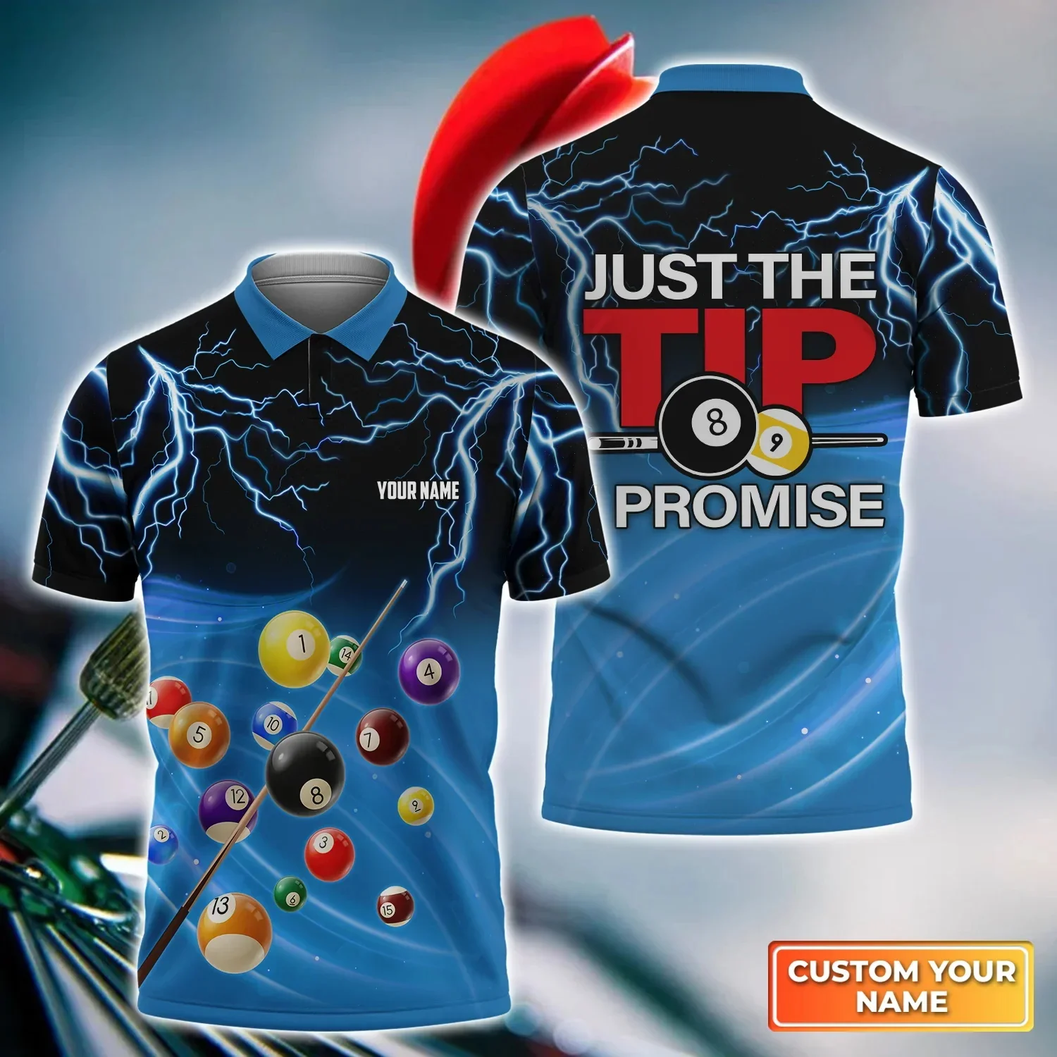 Red Billiard Balls Personalized Name 3D Printed Mens Polo Shirt Summer Street Billiard POLO shirt Gift For Billiard Players WK30