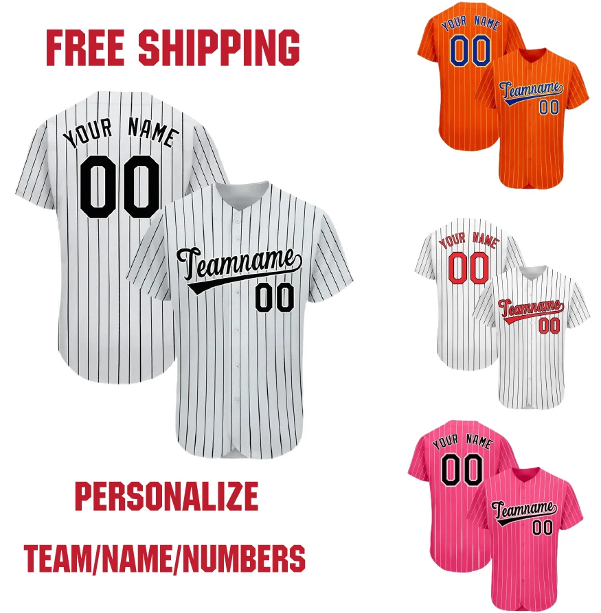 

Customizable Baseball Jersey Team Shirt Print Team Personal Name Number Stripe Hip Hop Sportswear Baseball T-shirt Men/Women/Kid