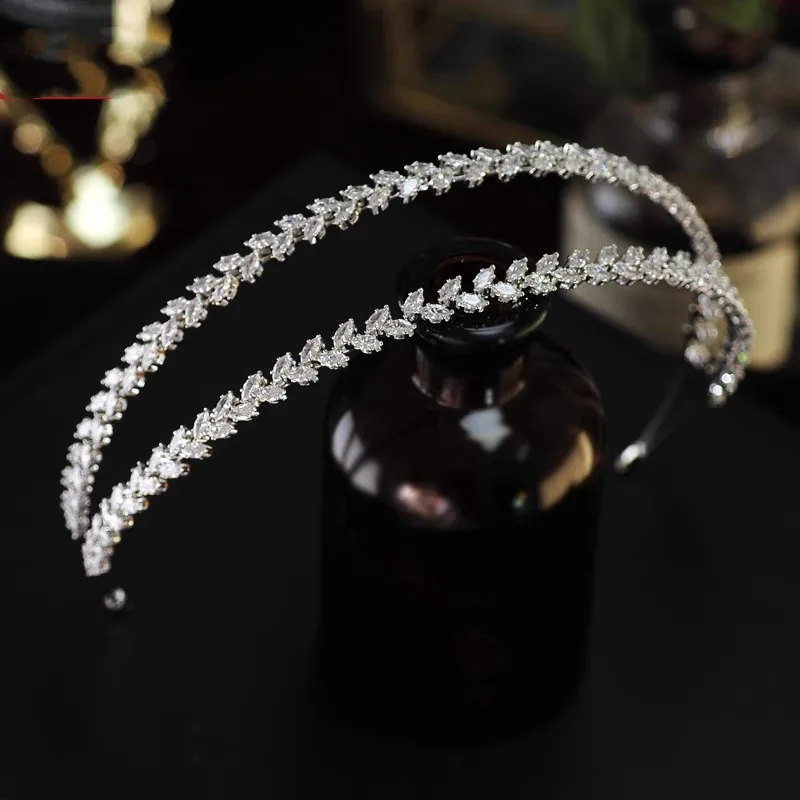 

Cubic Zirconia Women Headband For Bride Wedding Headdress Luxury Sliver Bridal Tiaras Hairband Party Prom Hair Jewelry Headpiece