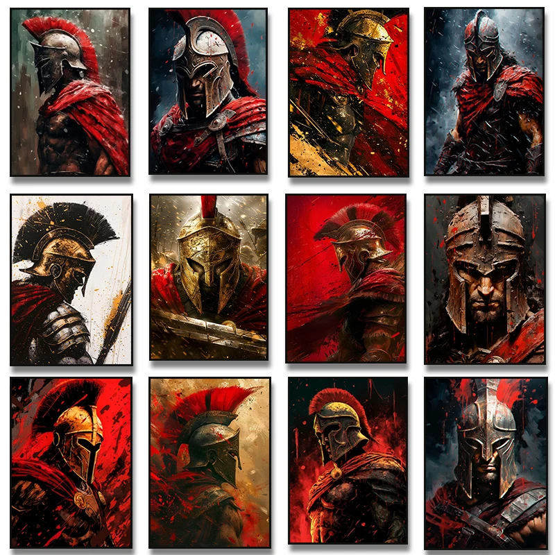 Ancient Roman Soldier Spartan Warriors Portrait Posters Norse Mythology Prints Canvas Painting Wall Art Pictures Room Home De