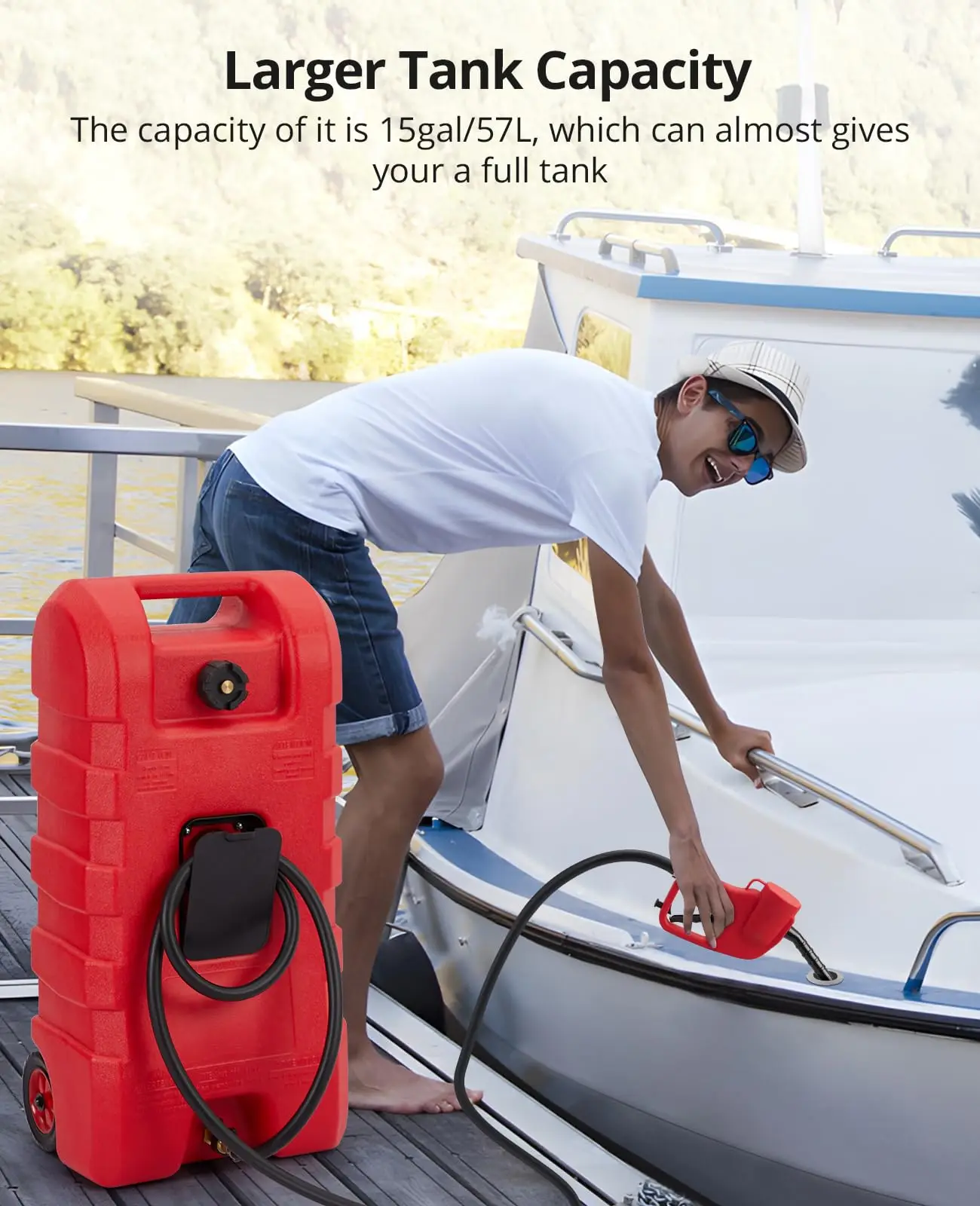 Heavy-Duty 15 Gallon Portable Fuel Caddy Gas Can - Manual Pump & 10FT Hose - Leak-Proof, Wheeled Transfer Tank for Cars, Boats, Lawn Mowers, ATVs - Automotive Workshop Fuel Solution