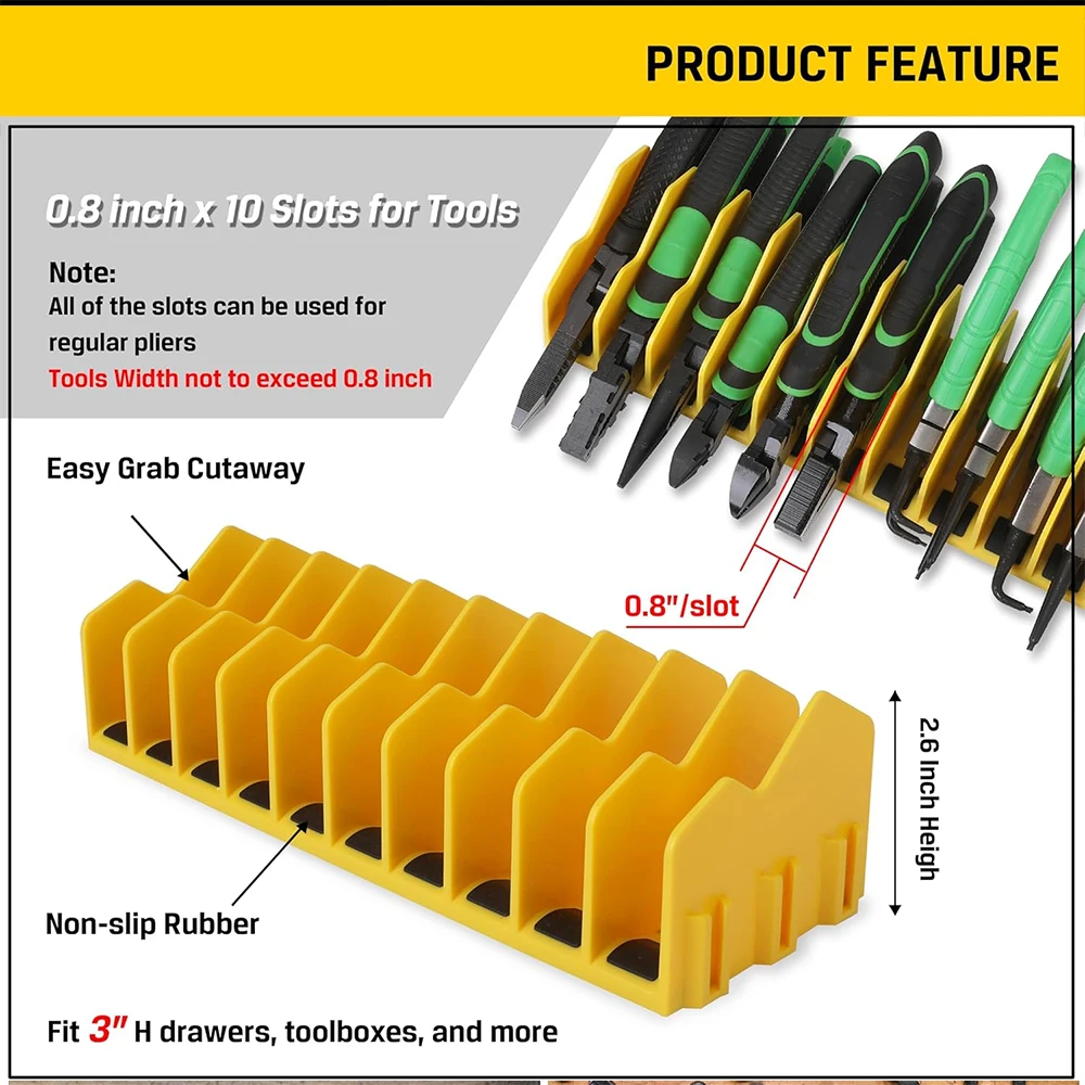 Plier Organizer Rack Holds up to Ten pliers Drawer Toolbox Sturdy Pliers Tool Organizer Storage Rack Space-Saving Practical