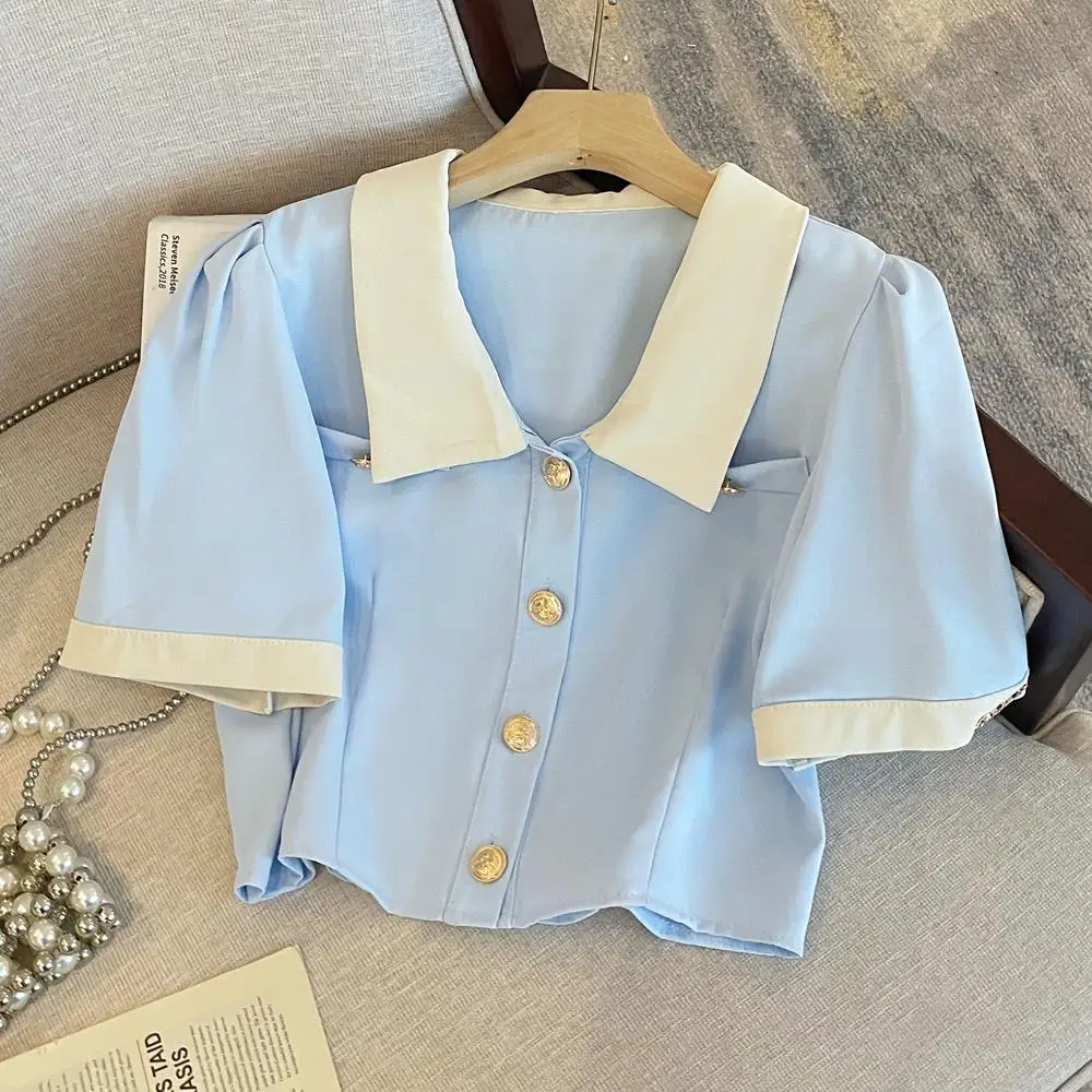 2023 New Women\'s Fashion blue Suit Split Shirt and Shorts skirt Summer Casual Ladies Office Workt Two-piece Suit Set clothing