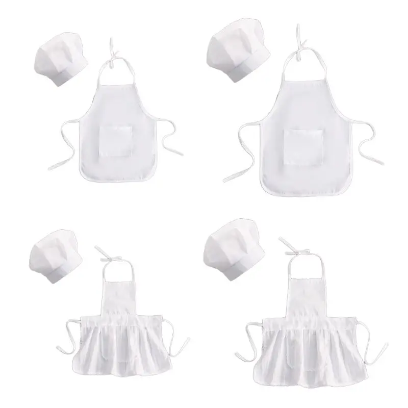 N80C 2Pcs Baby Chef Apron and Hat Infant Kid White Cook Costume Baking Painting Cooking Photography Prop
