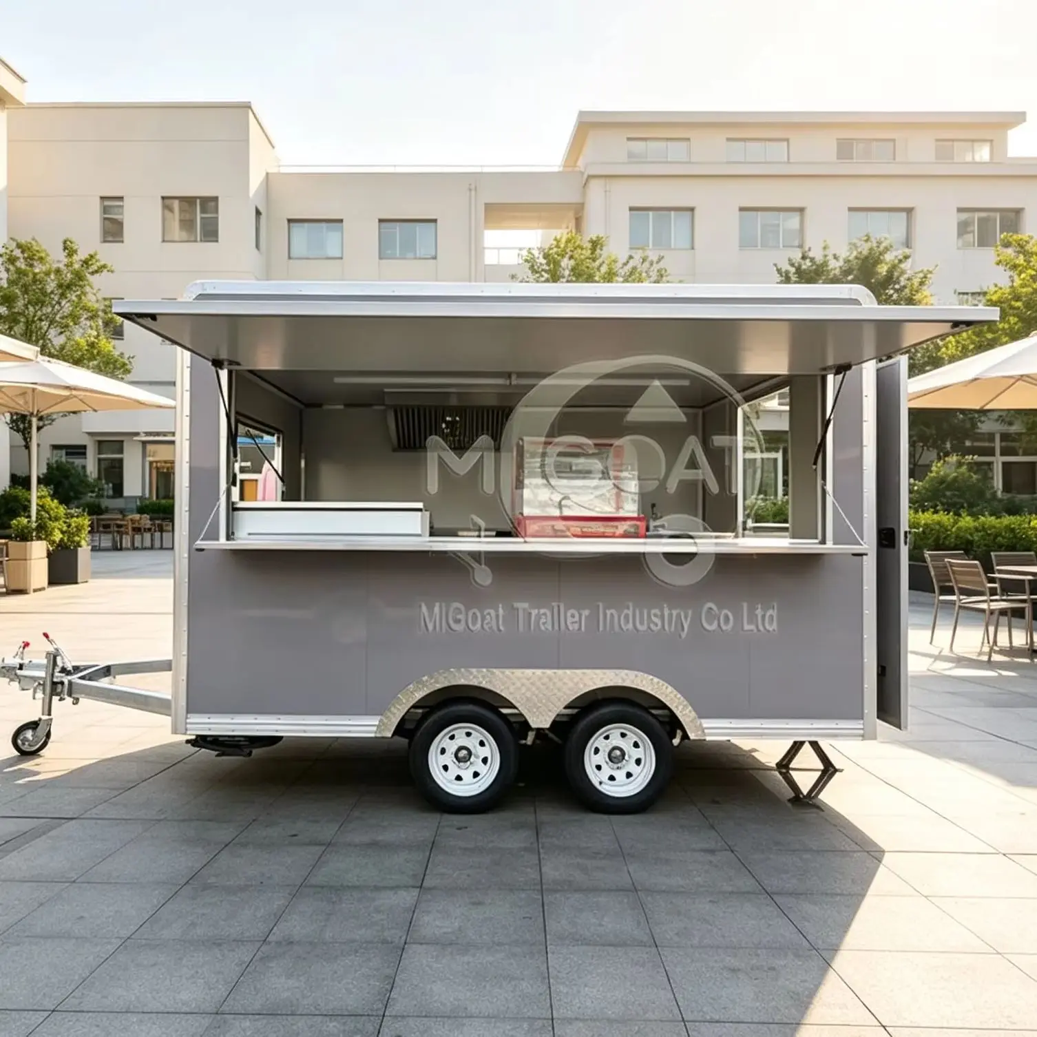 Hot‑Selling Custom Grey Double Axle Towable Mobile Food Trailer Street Snack Vending Cart Outdoor Commercial Catering Stall