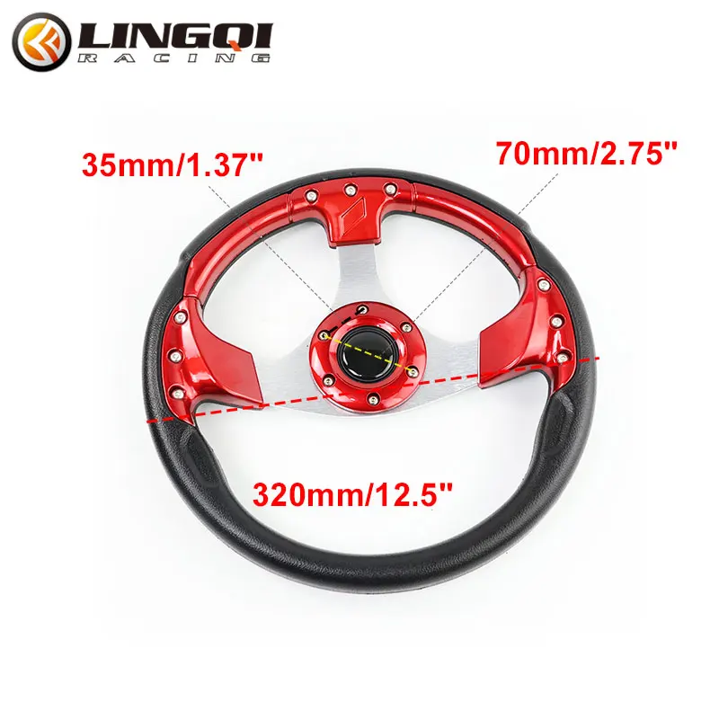 LINGQI RACING Colorful Leather Alloy 320mm Flat Steering Wheel With Horn For Go Kart Racing Off Road Sport Karting Accessories