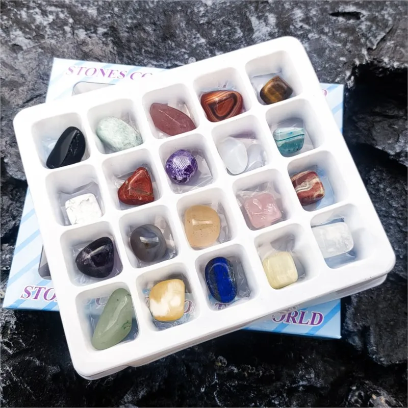 

1 Box Gift Raw Gemstones Collectible Sample Home Student Decoration Ore Mineral Specimen Quartz Crystal Polished Stone 24 PCS