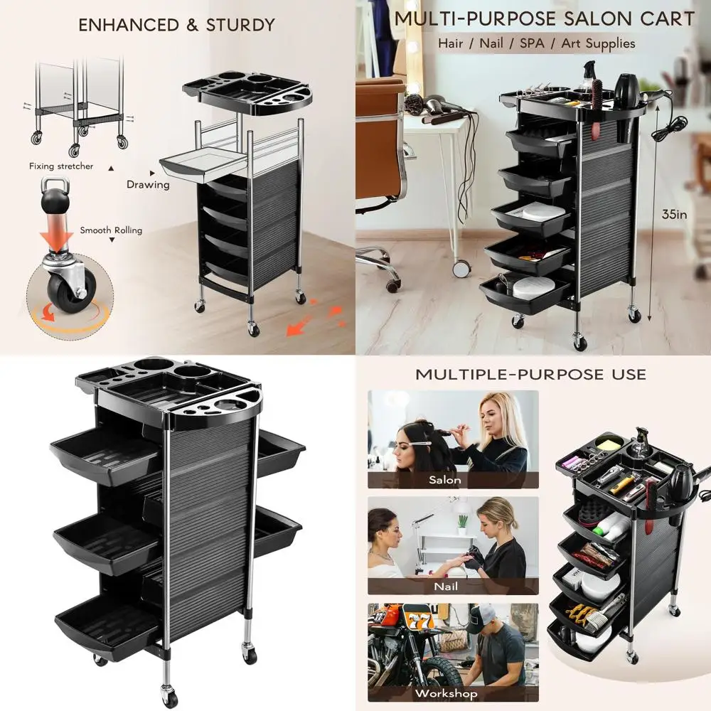 

5-Drawer Stylist Trolley, Portable Salon Station with Wheels for Professional Hairdressing