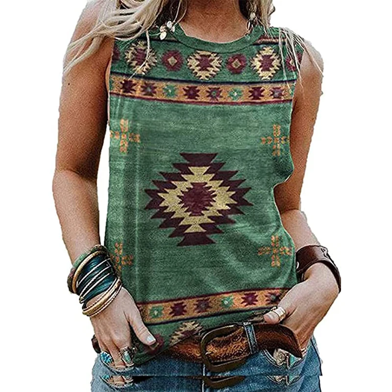 Summer Vintage Western 3D Print Tank Tops Women Fashion Streetwear Oversized O-Neck Vest Off Shoulder Sleeveless Woman Camisole