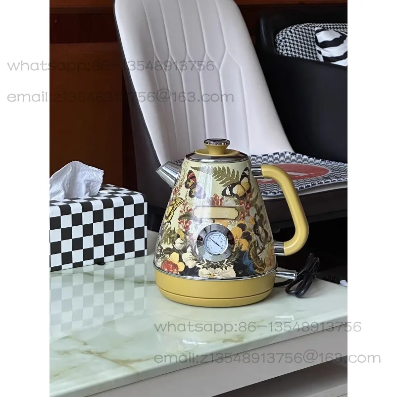 Suitable for  Retro 1.8L 1800W Electric Kettle with Stainless Steel Thermometer Anti-Dry Automatic Boiler 304 Stainless Steel