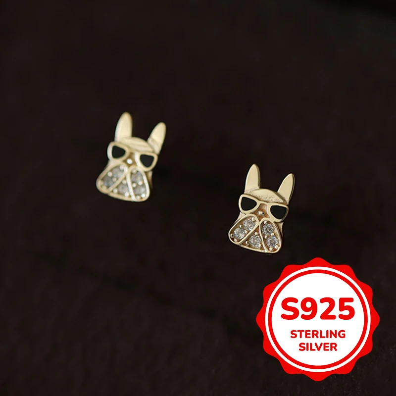 

S925 Sterling Silver Sunglasses Fighting Puppy Earrings for Women Simple Classic Fashion Elegant Light Luxury Retro Daily Life