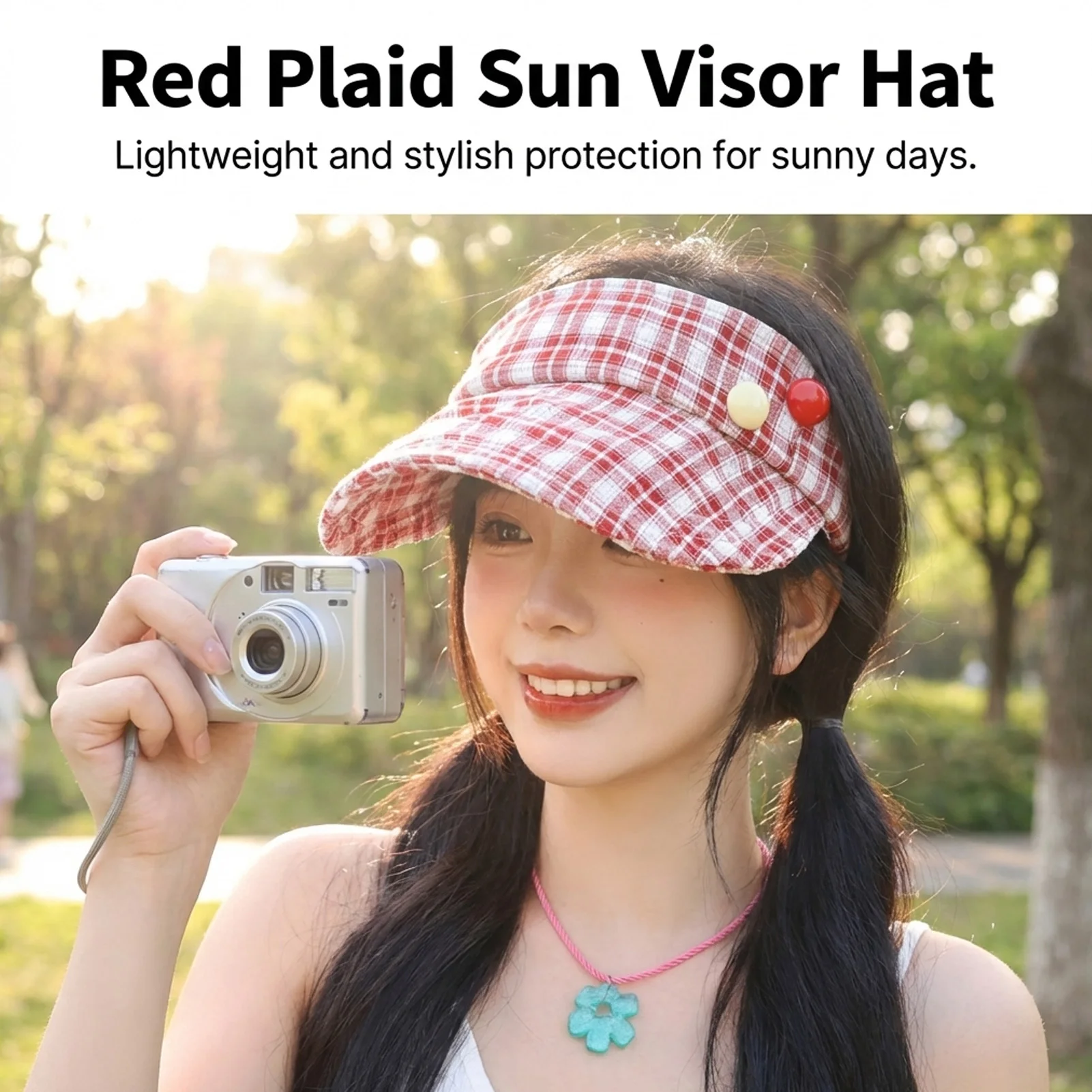 Red Plaid Women's Spring Outdoor Travel Sun Protection Hat Large Brim Beach Cap Breathable Comfortable Unisex Baseball Cap