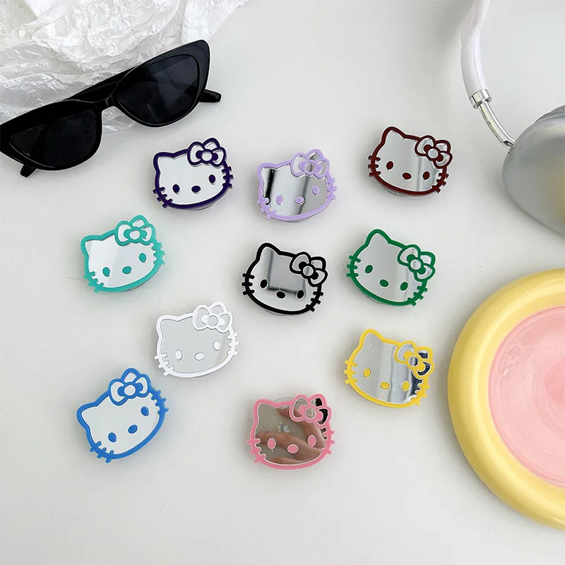 Hello Kitty Sanrio Kleurrijke Lijnen Spiegel Mobiele Telefoon Airbag Beugel Schaalbare Draagbare Nis Ring Gesp Geven Geschenken Voor Meisjes