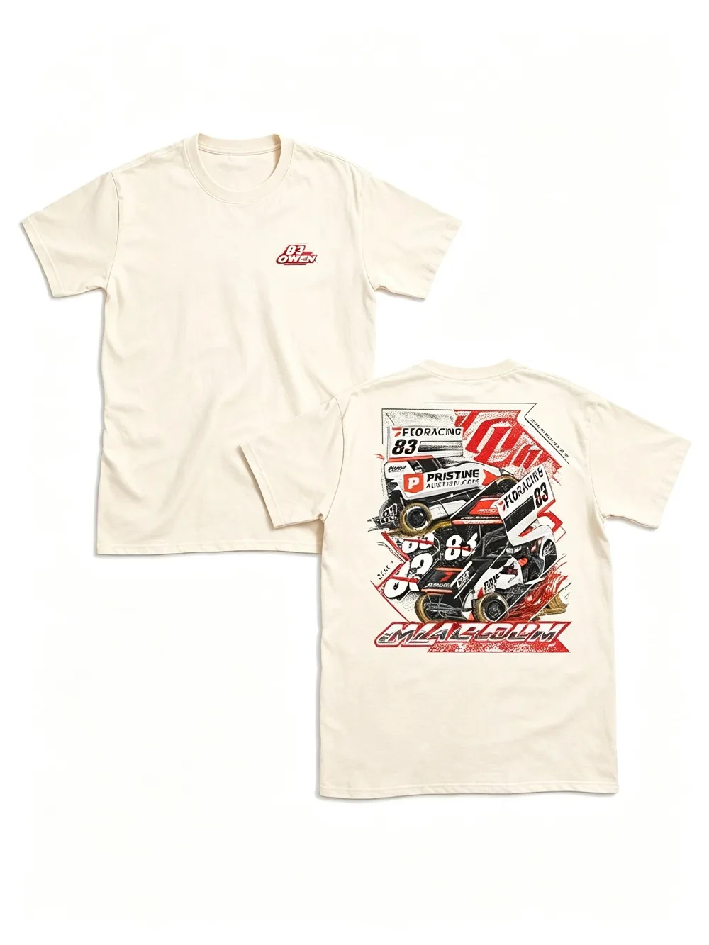 2026 New Short Track Racing Graphic T-Shirt Double Sided Print Dynamic Vibrant Short Sleeve Casual Tee