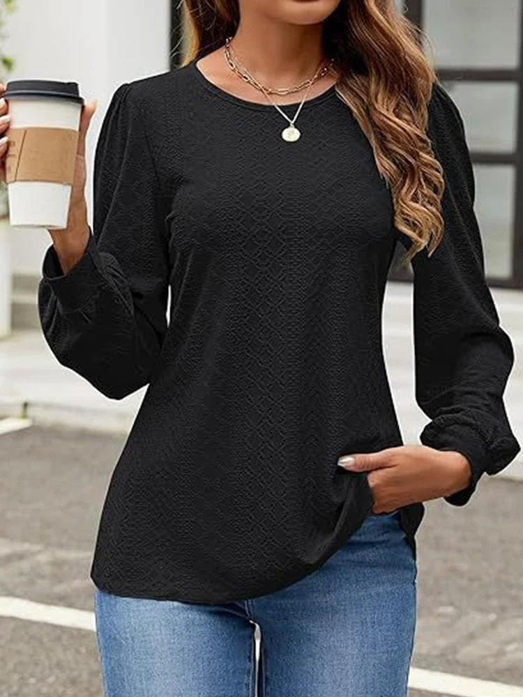 White Long Sleeve Loose Casual Women T-Shirt Hollow Out Vintage Basic O-Neck Female Tops Breathable Confortable Autumn Lady Tees