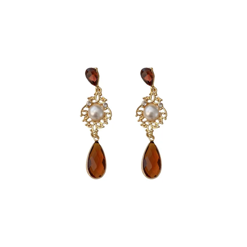 Vintage Elegant Baroque Pearl Ear Clips Earring Jewelry Temperament Long Water Drop Crystal Clip on Earrings Without Piercing
