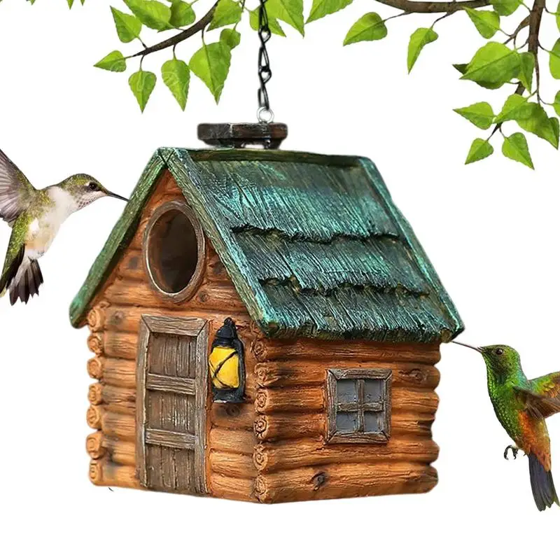 

High Quality Resin Birds Nest Hummingbird House Bird Box Hanging Decoration Creative Outdoor Nest Bird House For Balcony Outdoor