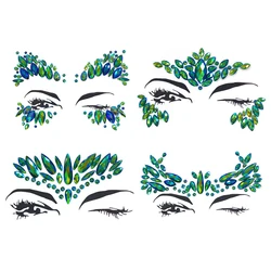3D Green Sexy Face Crystal Stickers Music Festival Shiny Eyes Body Jewelry Tattoos Sticker Acrylic Rhinestone Temporary Tattoo