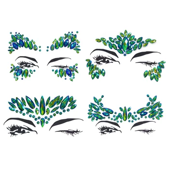 3D vert Sexy visage cristal autocollants Festival de musique yeux brillants corps bijoux tatouages autocollant acrylique strass tatouage temporaire