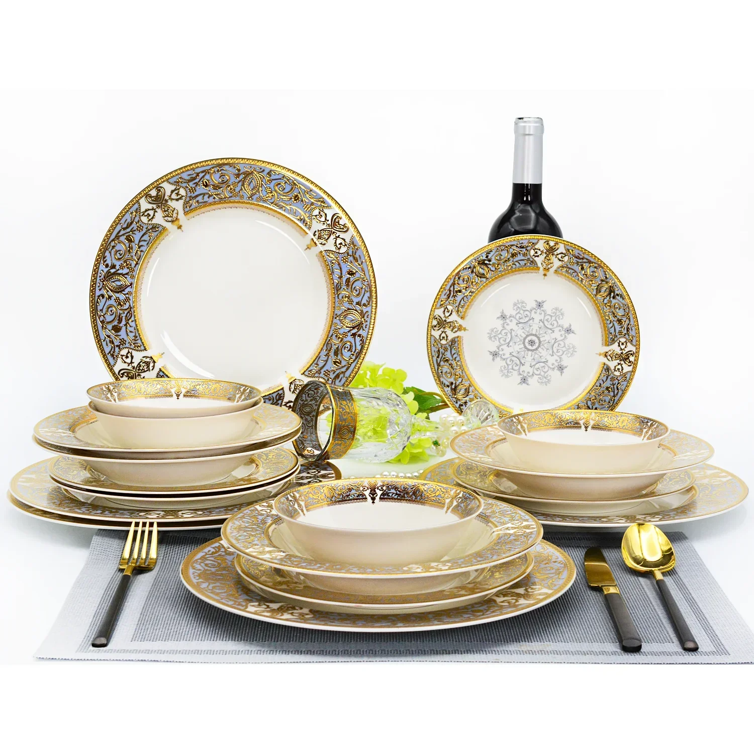 24pcs Luxury style High quality Bone China dinner set with bowl for 6people