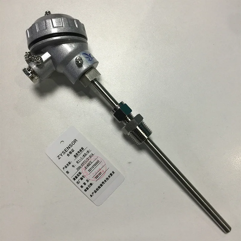 ZYSENSOR Temperature Sensor PT100 Signal FPT1/2 Movable Thread, Pipe Diameter 8mm, Pipe Length 200mm