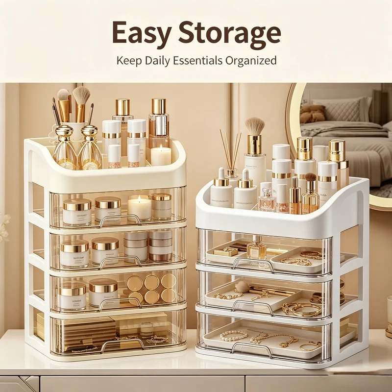 Multilayer Cosmetic Storage Box, Large‑Capacity Skincare Makeup Organizer for Lipstick Eyeshadow Vanity Dresser