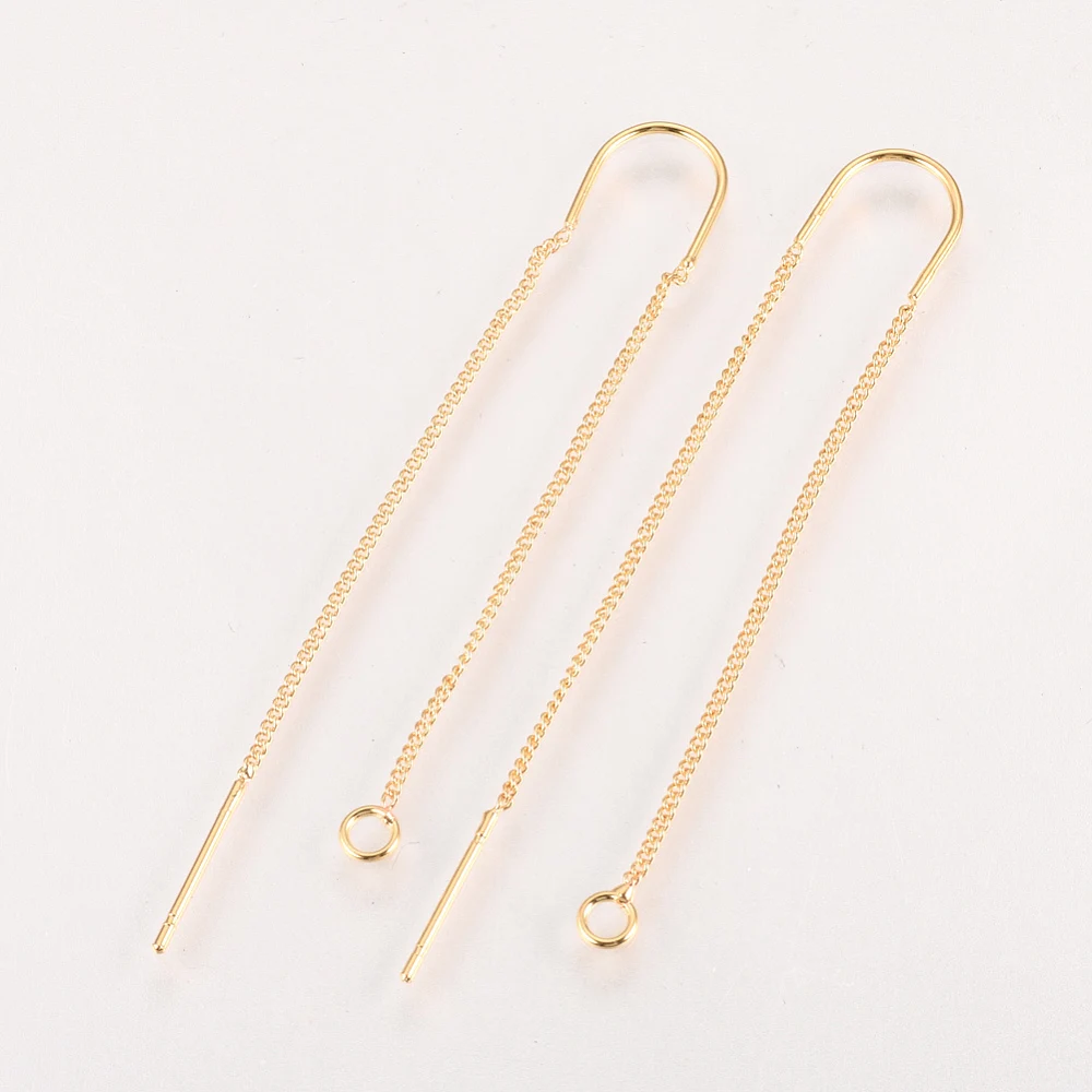 50pcs Brass Stud Earring Findings with Loop, Real 18K Gold Plated Nickel Free, 103mm Ear Threads with 0.8mm Pin and 2mm Hole