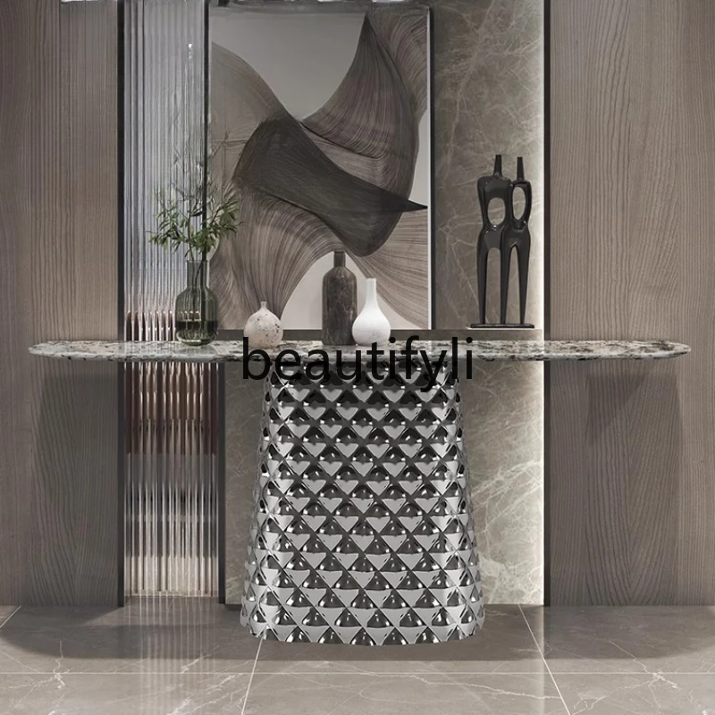 

Natural marble entrance table, light luxury strip case, modern simple living room aisle, entrance table
