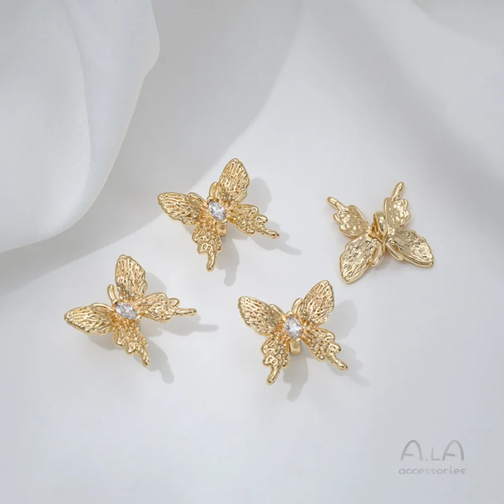 النحاس حبة 14K الذهب اللون الزركونيوم فراشة حبة فاصل اليدوية DIY بها بنفسك اللؤلؤ سوار قلادة مجوهرات الاحتفاظ اكسسوارات #5