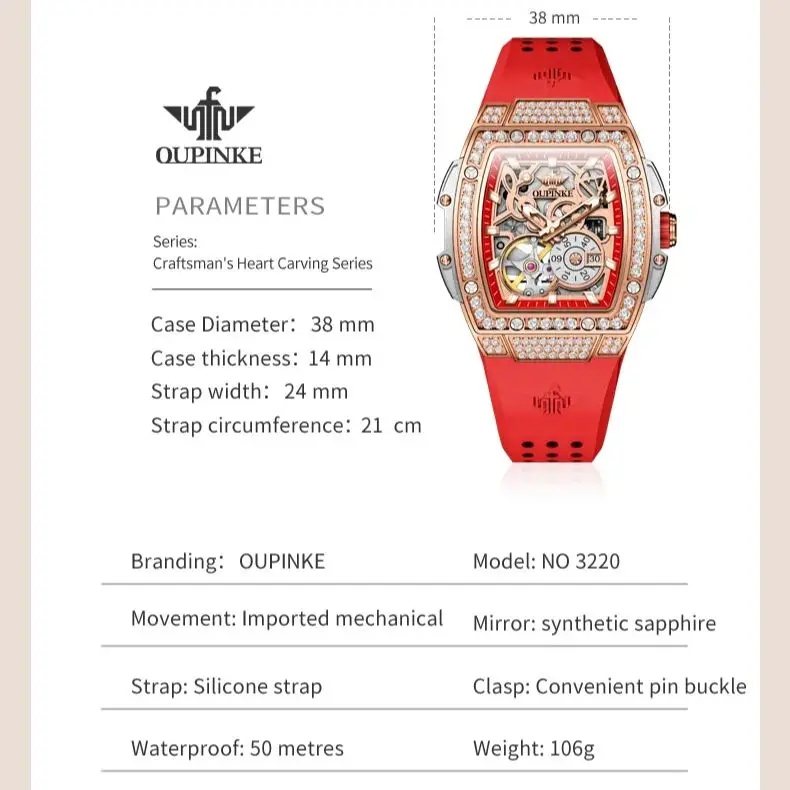 OUPINKE Luxury TOP Brand Automatic Watch for Women Fully Diamond Ladies Imported Mechanical Movement Watches Elegant Hand Clock