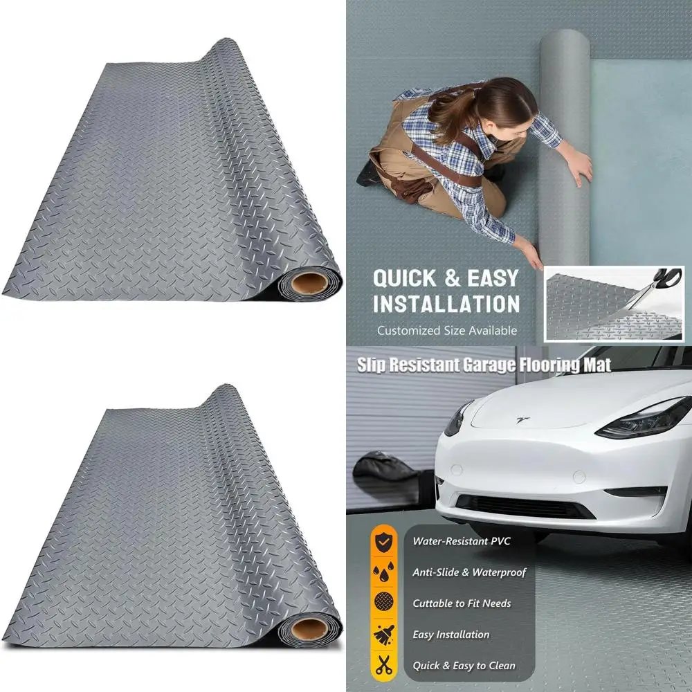

Thickened PVC Garage Floor Mat - Heavy-Duty Waterproof Non-Slip Protector for Cars, Trailers, SUVs, Basements, Gyms (Gray) 5x14